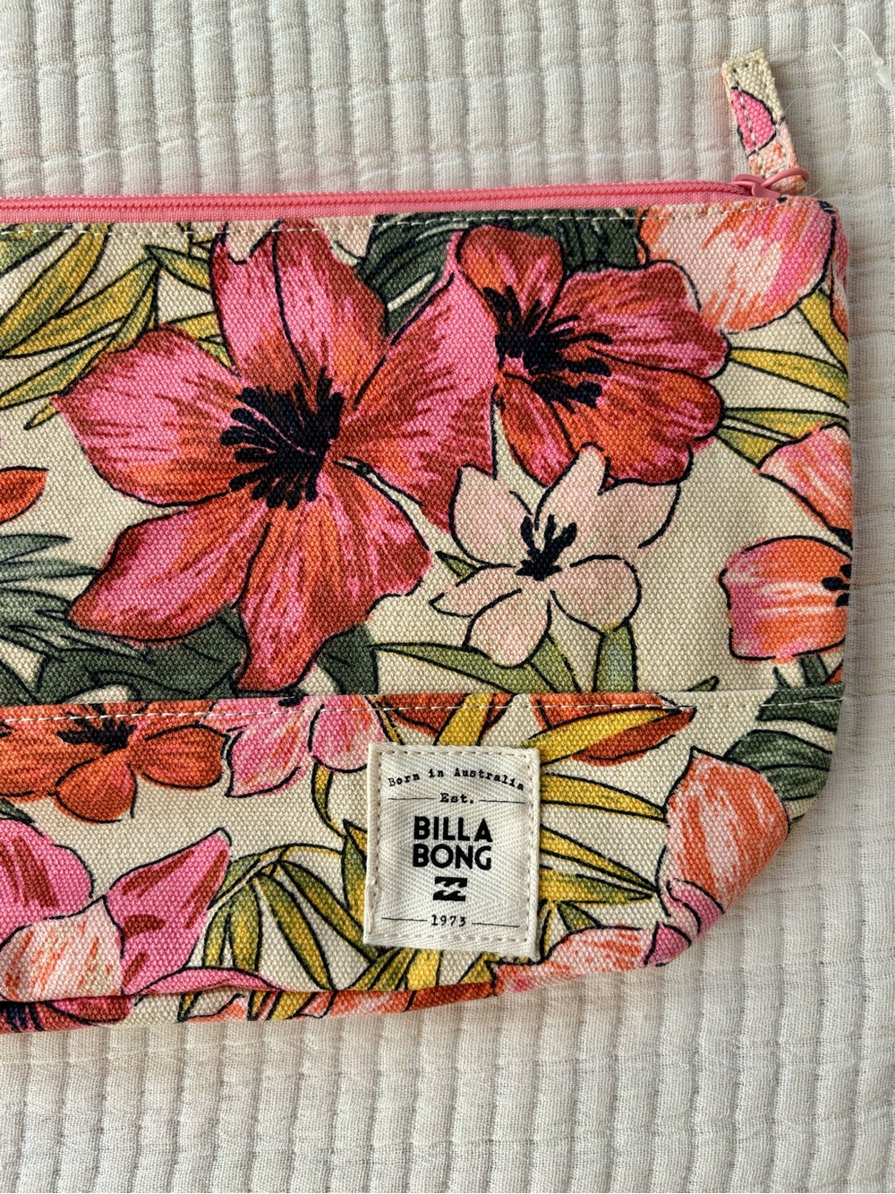 Billabong Tropical Floral Canvas Zipper Pouch Boho Beach Accessory - Picture 7 of 15